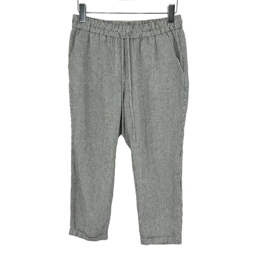 J. Crew pull on pants linen blend gray white stripe elastic waist nautical 12P